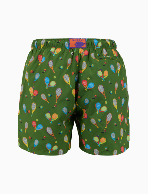 Men's swimming shorts green with racket pattern - Man | Gallo 1927 - Official Online Shop