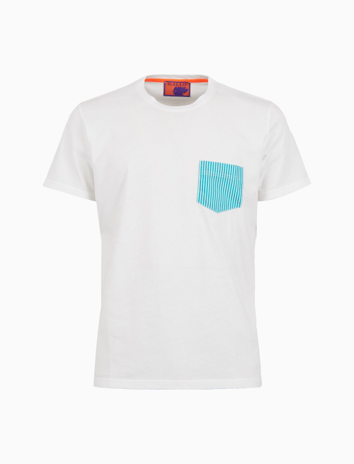 T-shirt girocollo uomo cotone tinta unita bianco con taschino seersucker - T-Shirts | Gallo 1927 - Official Online Shop