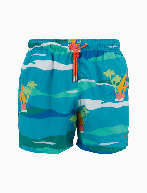 Men's green swimming shorts with sailboat pattern - Man | Gallo 1927 - Official Online Shop