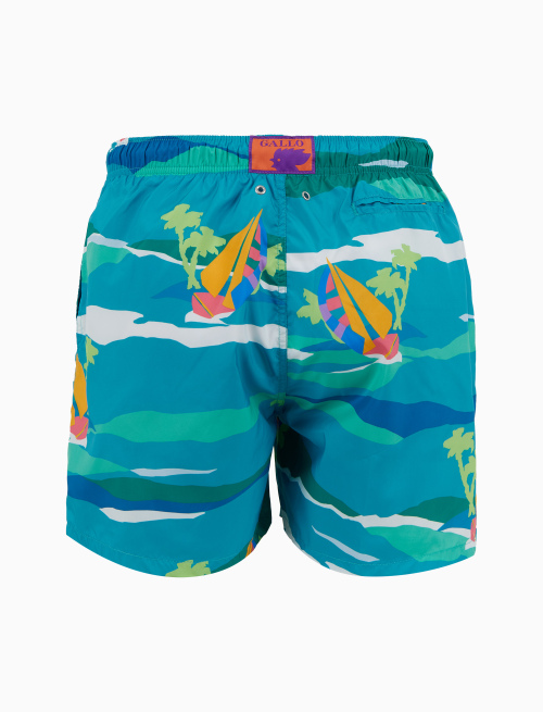 Men's green swimming shorts with sailboat pattern - Man | Gallo 1927 - Official Online Shop