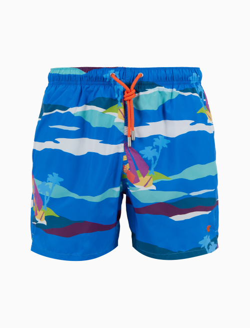 Men's blue swimming shorts with sailboat pattern - Man | Gallo 1927 - Official Online Shop
