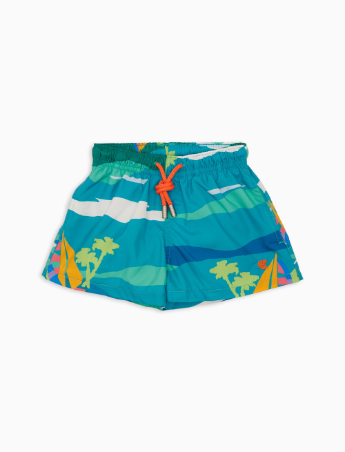 Boxer mare bambino fantasia barche a vela verde - Beachwear | Gallo 1927 - Official Online Shop