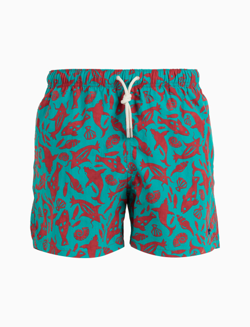 Men's green swimming shorts with primordial fish pattern - Man | Gallo 1927 - Official Online Shop