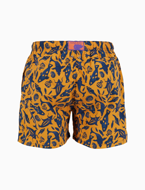 Men's yellow swimming shorts with primordial fish pattern - Man | Gallo 1927 - Official Online Shop
