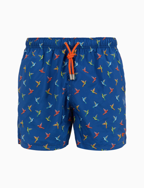 Men's blue swimming shorts with parrot pattern - Man | Gallo 1927 - Official Online Shop
