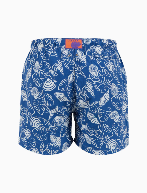 Men's blue swimming shorts with shell and leaf pattern - Man | Gallo 1927 - Official Online Shop