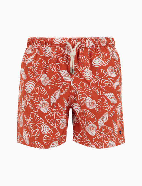 Men's orange swimming shorts with shell and leaf pattern - Man | Gallo 1927 - Official Online Shop