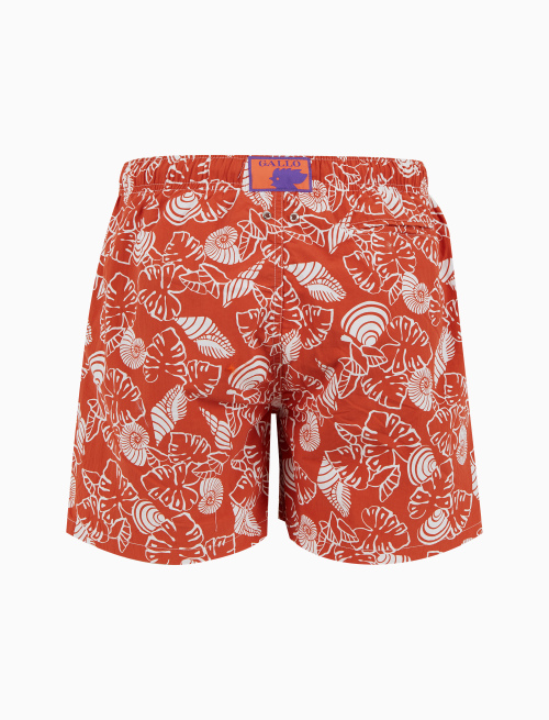 Men's orange swimming shorts with shell and leaf pattern - Man | Gallo 1927 - Official Online Shop