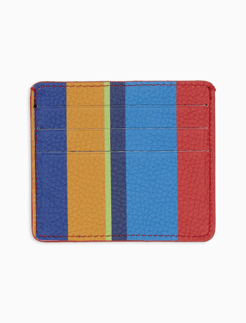 Unisex blue hammered leather card holder with multicolor stripes - Accessories | Gallo 1927 - Official Online Shop