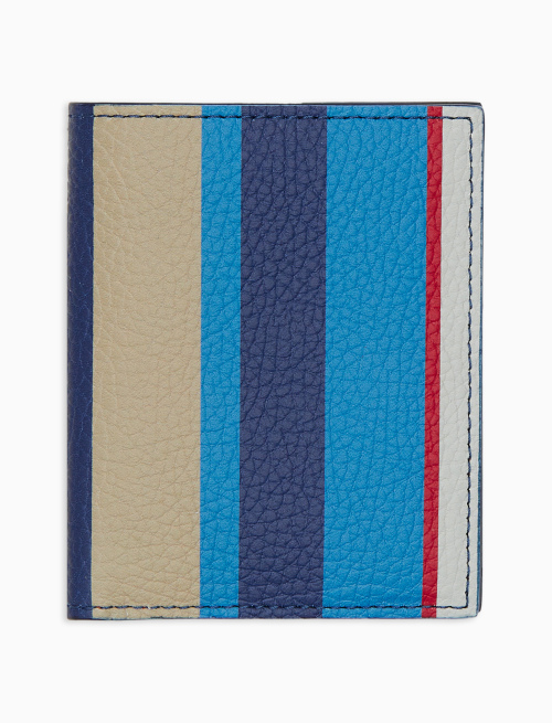Unisex blue hammered leather card holder with multicolor stripes - Accessories | Gallo 1927 - Official Online Shop