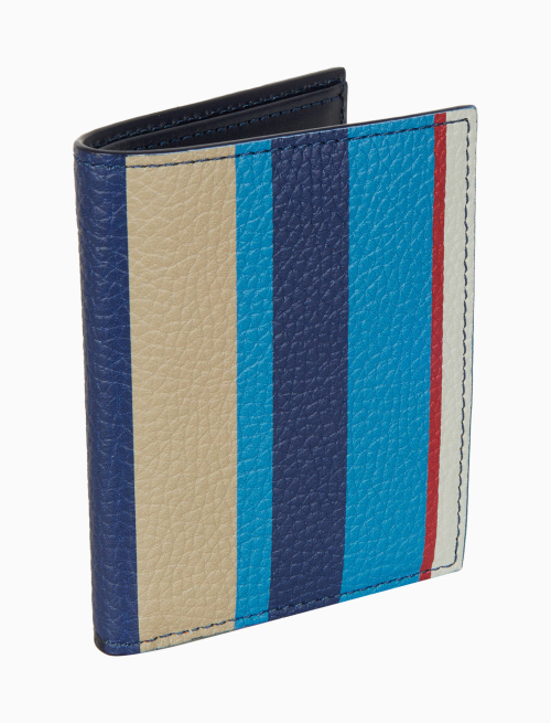 Porta carta di credito unisex in pelle martellata righe multicolor blu - Accessori | Gallo 1927 - Official Online Shop