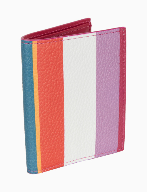 Porta carta di credito unisex in pelle martellata righe multicolor bianco - Accessori | Gallo 1927 - Official Online Shop
