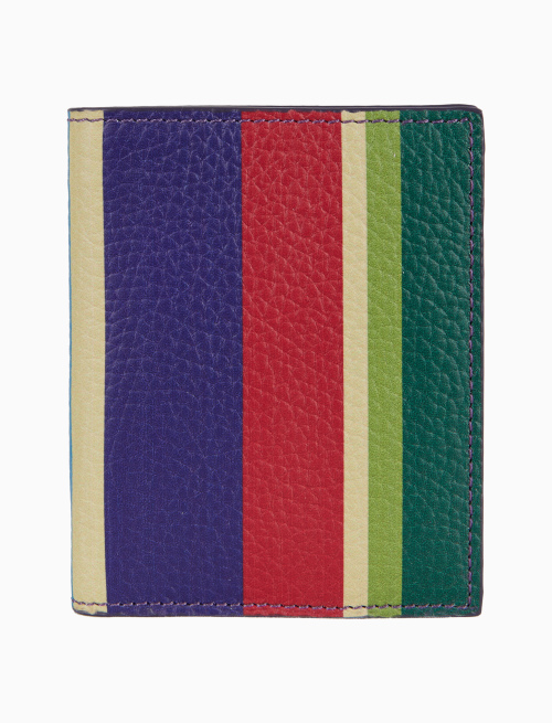 Porta carta di credito unisex in pelle martellata blu righe multicolor - Piccola Pelletteria | Gallo 1927 - Official Online Shop
