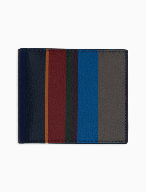Portafoglio piccolo con portamonete uomo pelle martellata blu righe multicolor - Pelletteria | Gallo 1927 - Official Online Shop