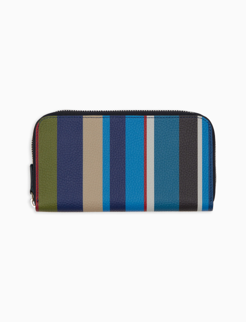 Women's blue hammered leather wallet with multicolor stripes - Accessories | Gallo 1927 - Official Online Shop