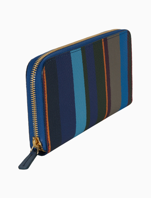 Portafoglio donna in pelle martellata blu righe multicolor - Piccola Pelletteria | Gallo 1927 - Official Online Shop