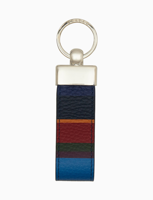Unisex double strip keyring in hammered blue leather with multicolored stripes - keychain | Gallo 1927 - Official Online Shop