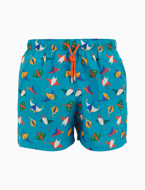 Men's light blue swimming shorts with manta ray pattern - Man | Gallo 1927 - Official Online Shop