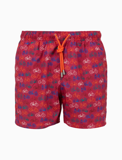 Men's fuchsia swimming shorts with bicycle pattern - Man | Gallo 1927 - Official Online Shop