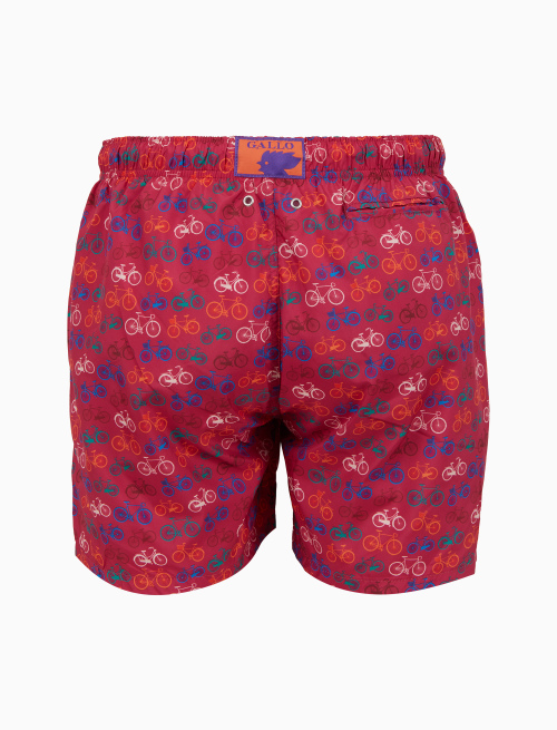 Men's fuchsia swimming shorts with bicycle pattern - Man | Gallo 1927 - Official Online Shop