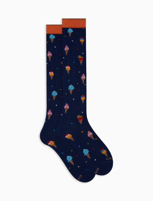 Men's blue long cotton socks with ice cream pattern - Man | Gallo 1927 - Official Online Shop