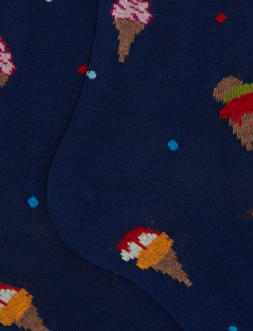 Men's blue long cotton socks with ice cream pattern - Man | Gallo 1927 - Official Online Shop