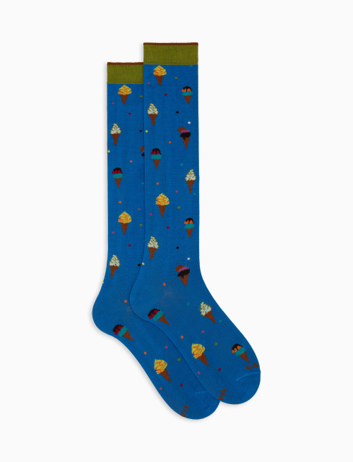 Men's light blue long cotton socks with ice cream pattern - Man | Gallo 1927 - Official Online Shop