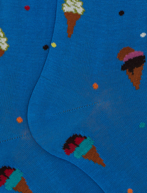 Men's light blue long cotton socks with ice cream pattern - Man | Gallo 1927 - Official Online Shop