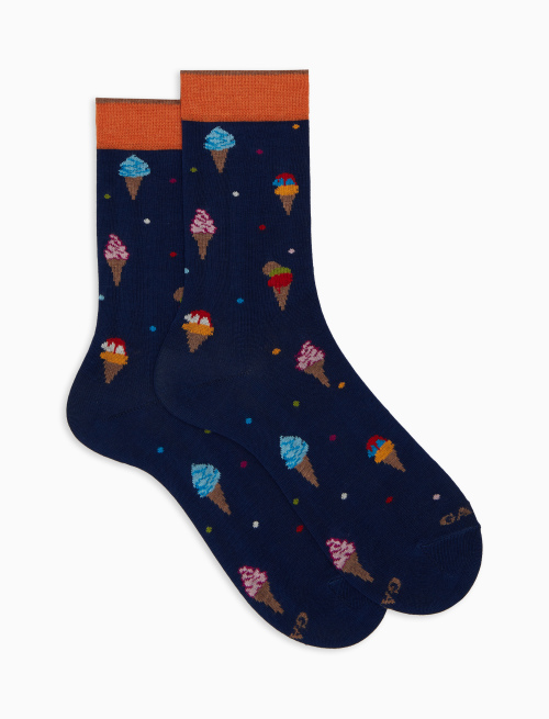 Men's blue short cotton socks with ice cream pattern - Man | Gallo 1927 - Official Online Shop
