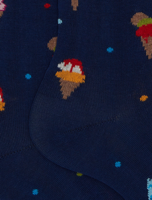 Men's blue short cotton socks with ice cream pattern - Man | Gallo 1927 - Official Online Shop