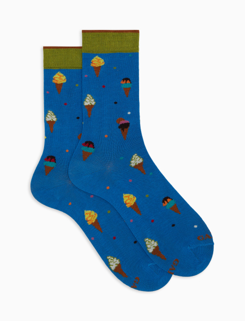 Men's light blue short cotton socks with ice cream pattern - Man | Gallo 1927 - Official Online Shop