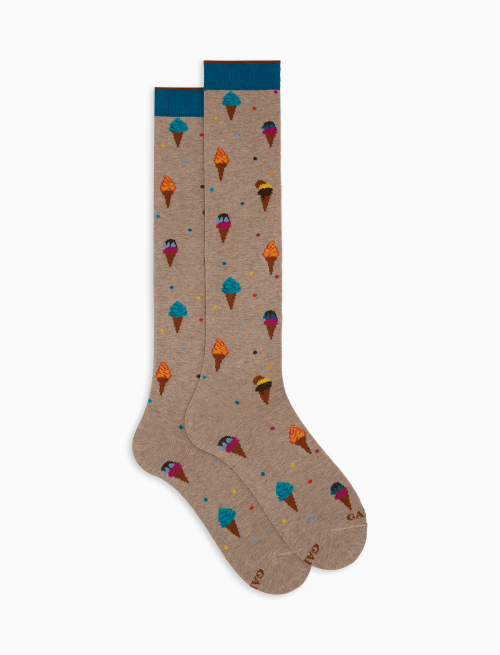 Women's beige long cotton socks with ice cream pattern - Woman | Gallo 1927 - Official Online Shop