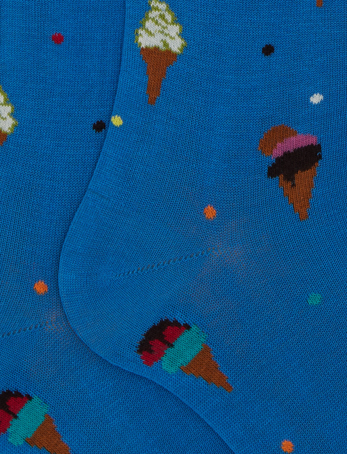 Women's light blue long cotton socks with ice cream pattern - Woman | Gallo 1927 - Official Online Shop