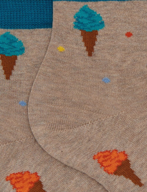 Women's beige ultra-short cotton socks with ice cream pattern - Super short | Gallo 1927 - Official Online Shop