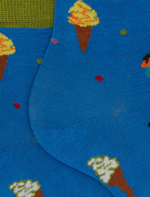 Women's light blue ultra-short cotton socks with ice cream pattern - Super short | Gallo 1927 - Official Online Shop