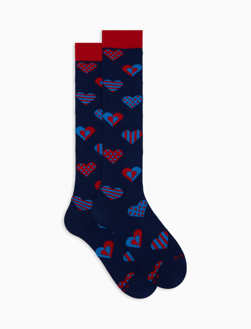 Men's blue long cotton socks with Valentine's hearts pattern - Man | Gallo 1927 - Official Online Shop
