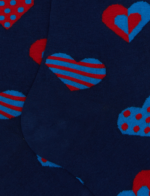 Men's blue long cotton socks with Valentine's hearts pattern - Man | Gallo 1927 - Official Online Shop
