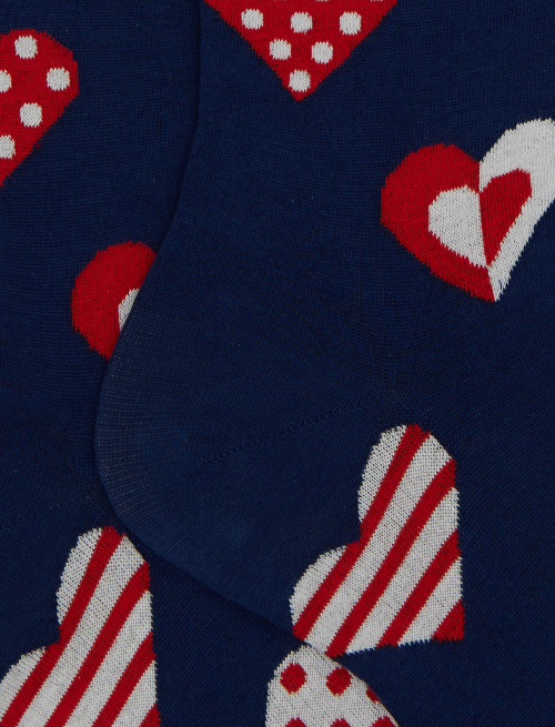 Women's blue long cotton socks with Valentine's hearts pattern - Woman | Gallo 1927 - Official Online Shop