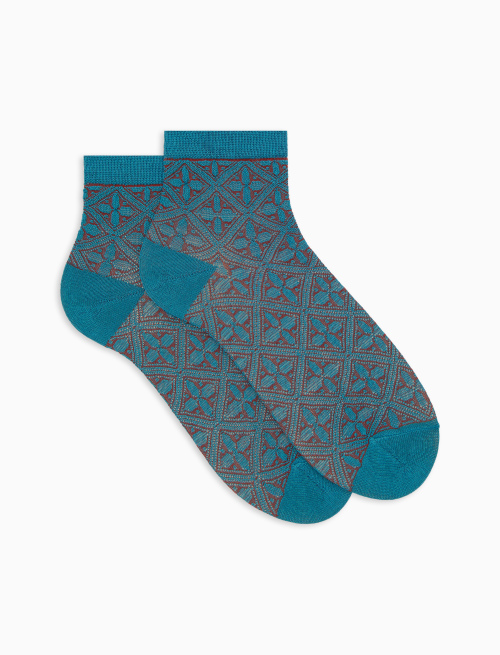 Women's light blue ultra-short cotton socks with batik pattern - Super short | Gallo 1927 - Official Online Shop