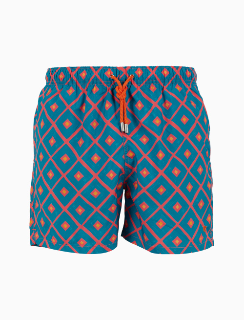 Men's light blue swimming shorts with argyle pattern - Man | Gallo 1927 - Official Online Shop