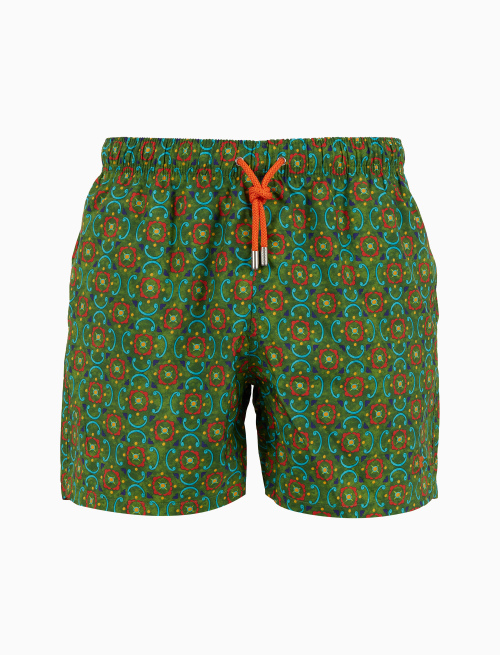 Men's green swimming shorts with colorful ceramic pattern - Man | Gallo 1927 - Official Online Shop