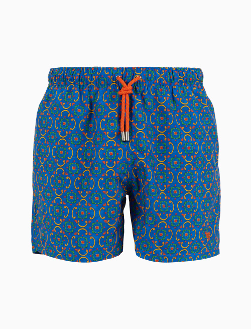 Men's blue swimming shorts with colorful ceramic pattern - Man | Gallo 1927 - Official Online Shop