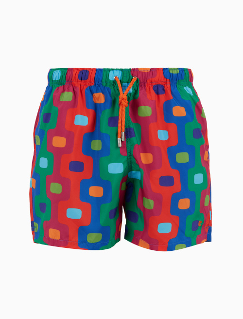 Men's green swimming shorts with vertical geometric pattern - Man | Gallo 1927 - Official Online Shop