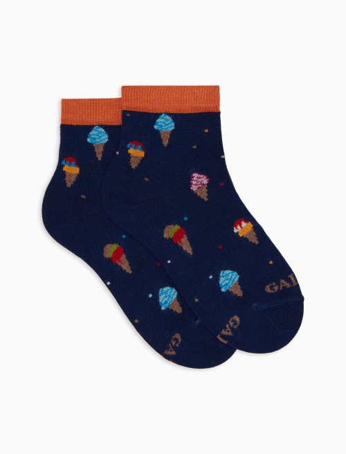 Calze cortissime da bambino cotone fantasia gelati blu - Cortissime | Gallo 1927 - Official Online Shop