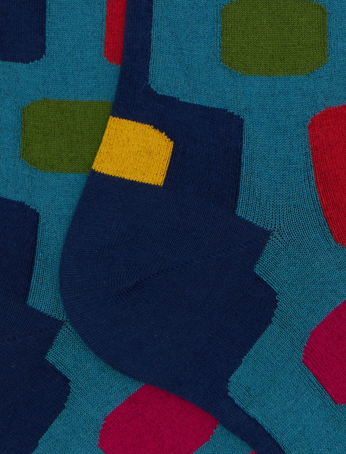 Men's blue long cotton socks with vertical geometric pattern - Man | Gallo 1927 - Official Online Shop