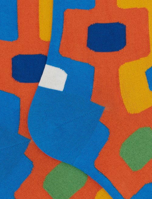 Men's light blue long cotton socks with vertical geometric pattern - Man | Gallo 1927 - Official Online Shop