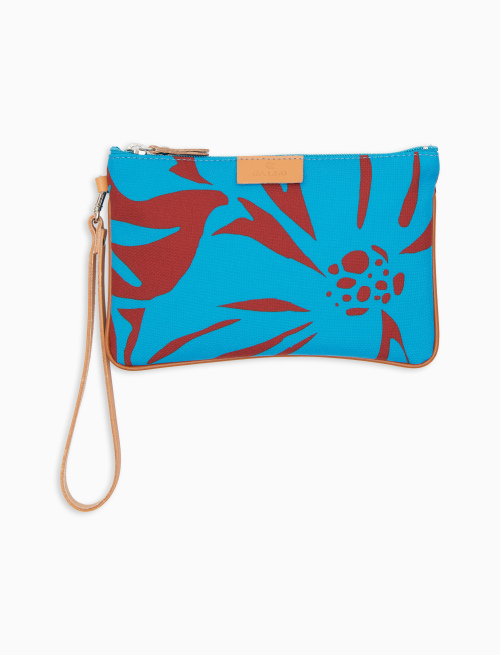 Unisex light blue contemporary pouch with floral pattern - Small Leather Goods | Gallo 1927 - Official Online Shop