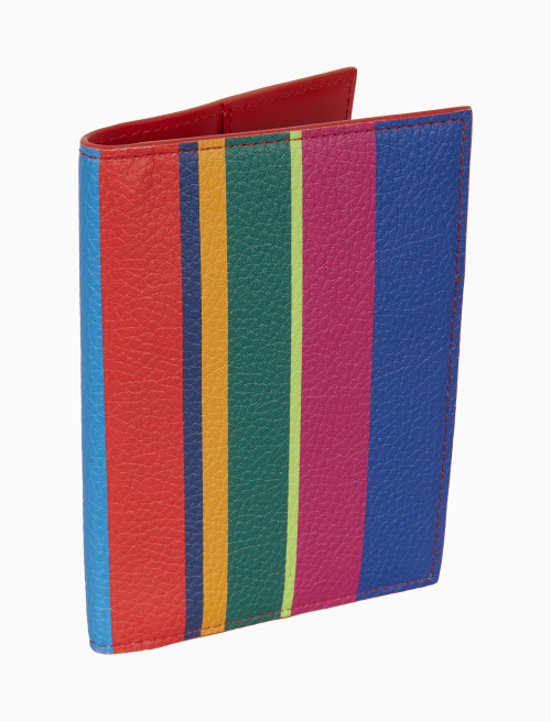 Unisex blue hammered leather passport holder with multicolor stripes - Woman | Gallo 1927 - Official Online Shop
