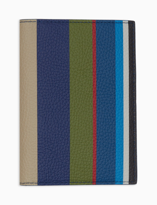 Unisex blue hammered leather passport holder with multicolor stripes - Woman | Gallo 1927 - Official Online Shop