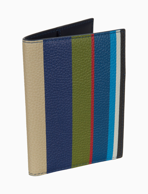 Unisex blue hammered leather passport holder with multicolor stripes - Woman | Gallo 1927 - Official Online Shop
